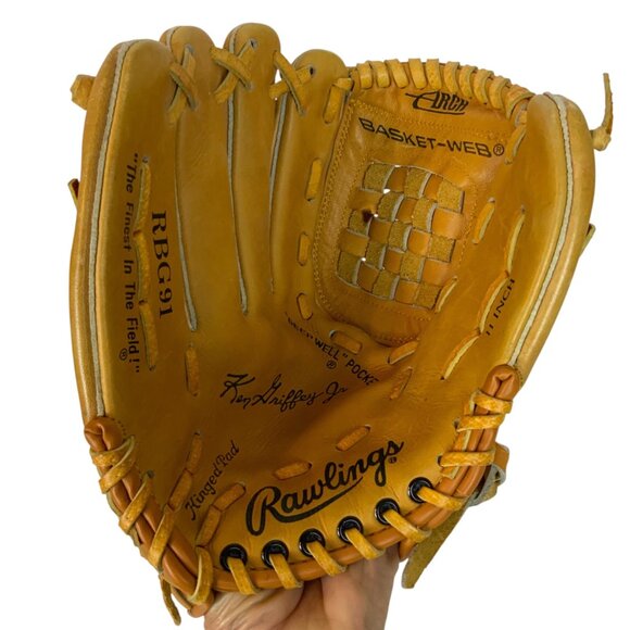 Rawlings RBG91 Ken Griffey Jr 11 in Youth Baseball Glove LHT Basket-Web Leather - Picture 2 of 4